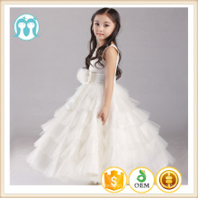 Meninas vestido branco plissada saia nova mão-beading projeto princesa dress mangas